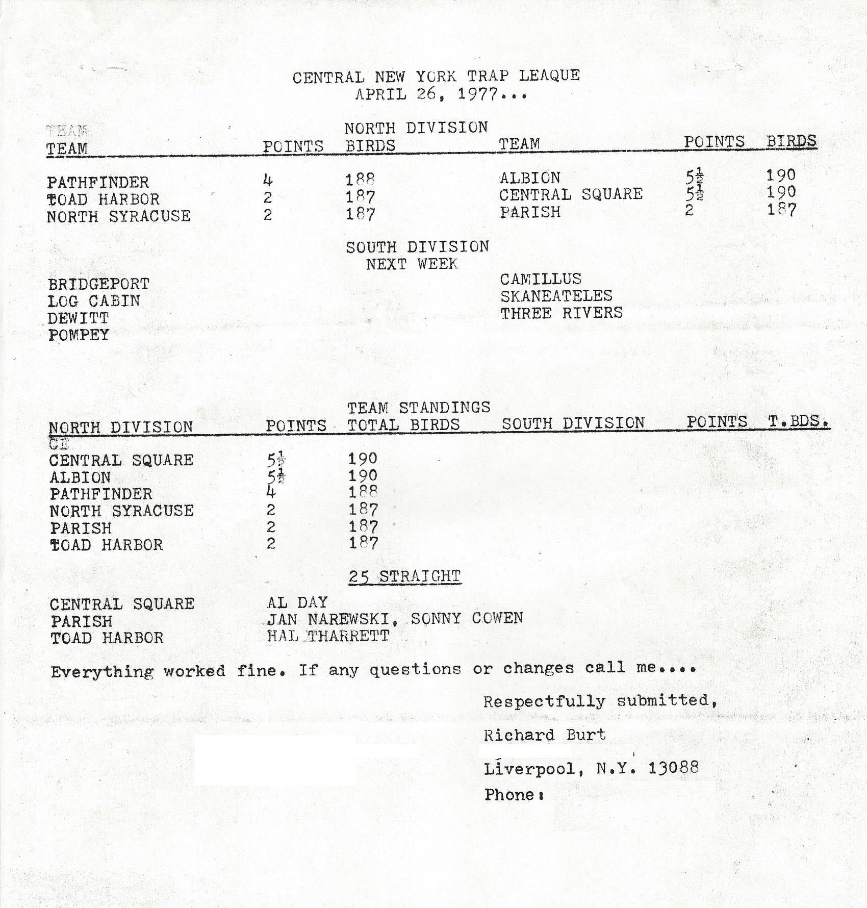 CNYTL APRIL 26 1977 RESULTS